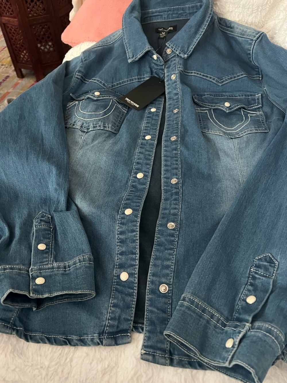 True Religion Medium Blue Wash Western Denim Shirt